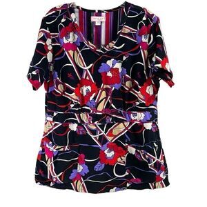 KOI Ladies Scrub Tops Cordoroy Floral
Print Short Sleeve Vneck Top Size Small